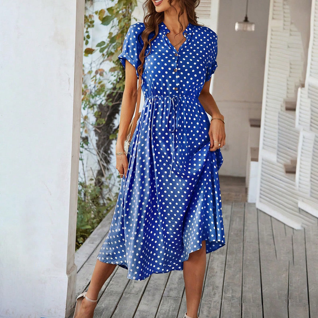 Damen Elegantes Hemdblusenkleid mit tailliertem Design und Polka-Dots EB