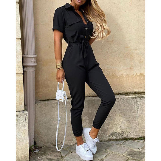Damen eleganter Jumpsuit mit tailliertem Schnitt und praktischen Taschen EB