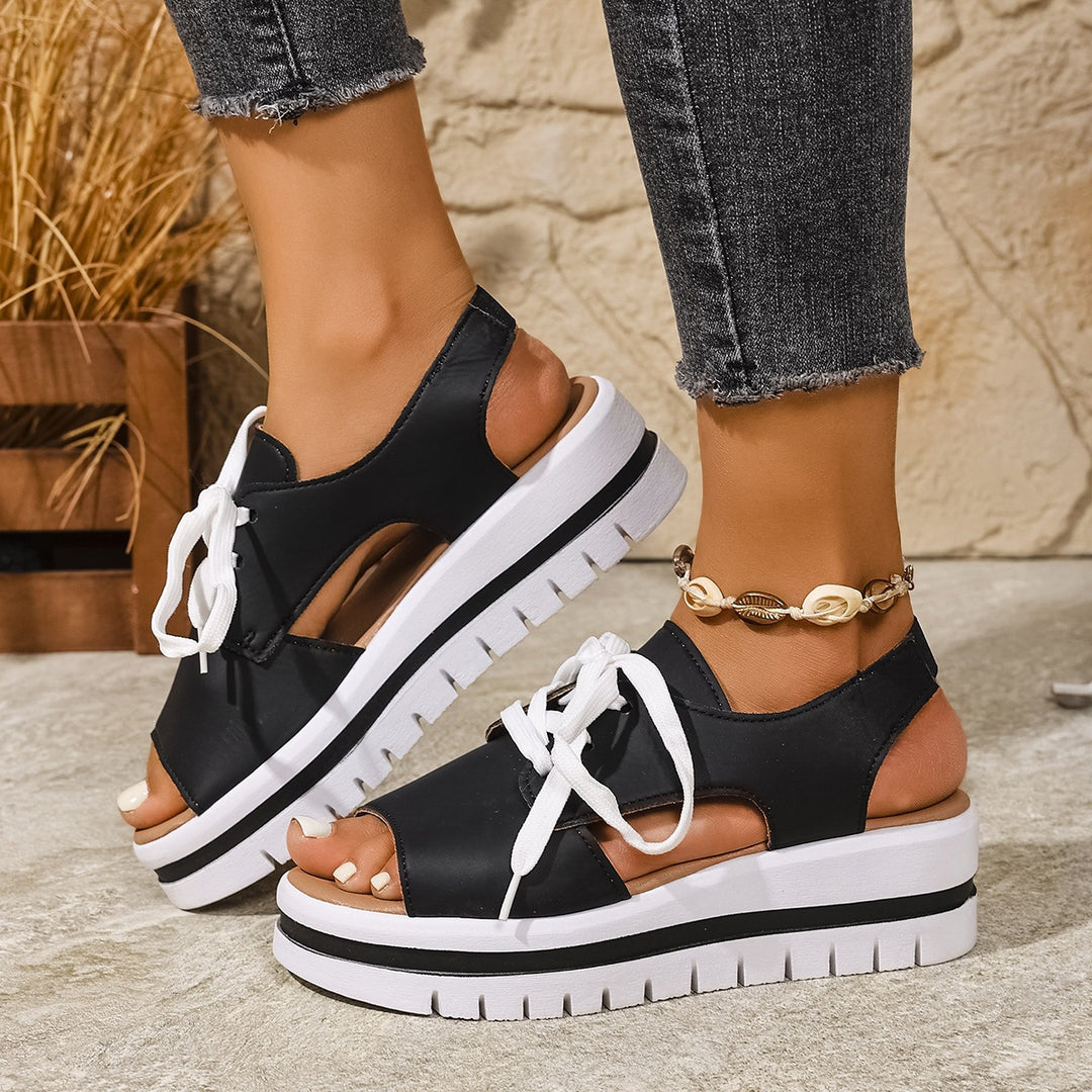Damen sportliche Plateau-Sandalen mit atmungsaktivem Obermaterial und modischem Design EB