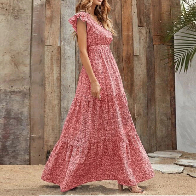 Damen Maxikleid mit voluminösem Rock und dekorativen Rüschen EB