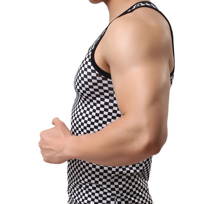 Herren Sportliches Renn-Tanktop mit Vintage-Karomuster EB