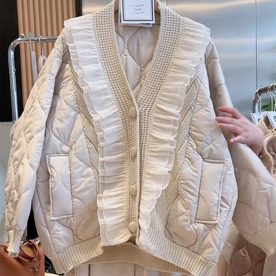 Damen Steppjacke mit Rüschendetails und Taschen EB