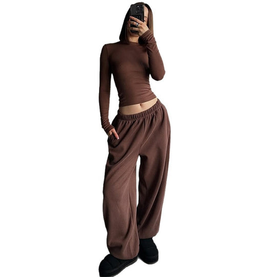 Damen lässiges Langarm-Top und weite Hose Set EB