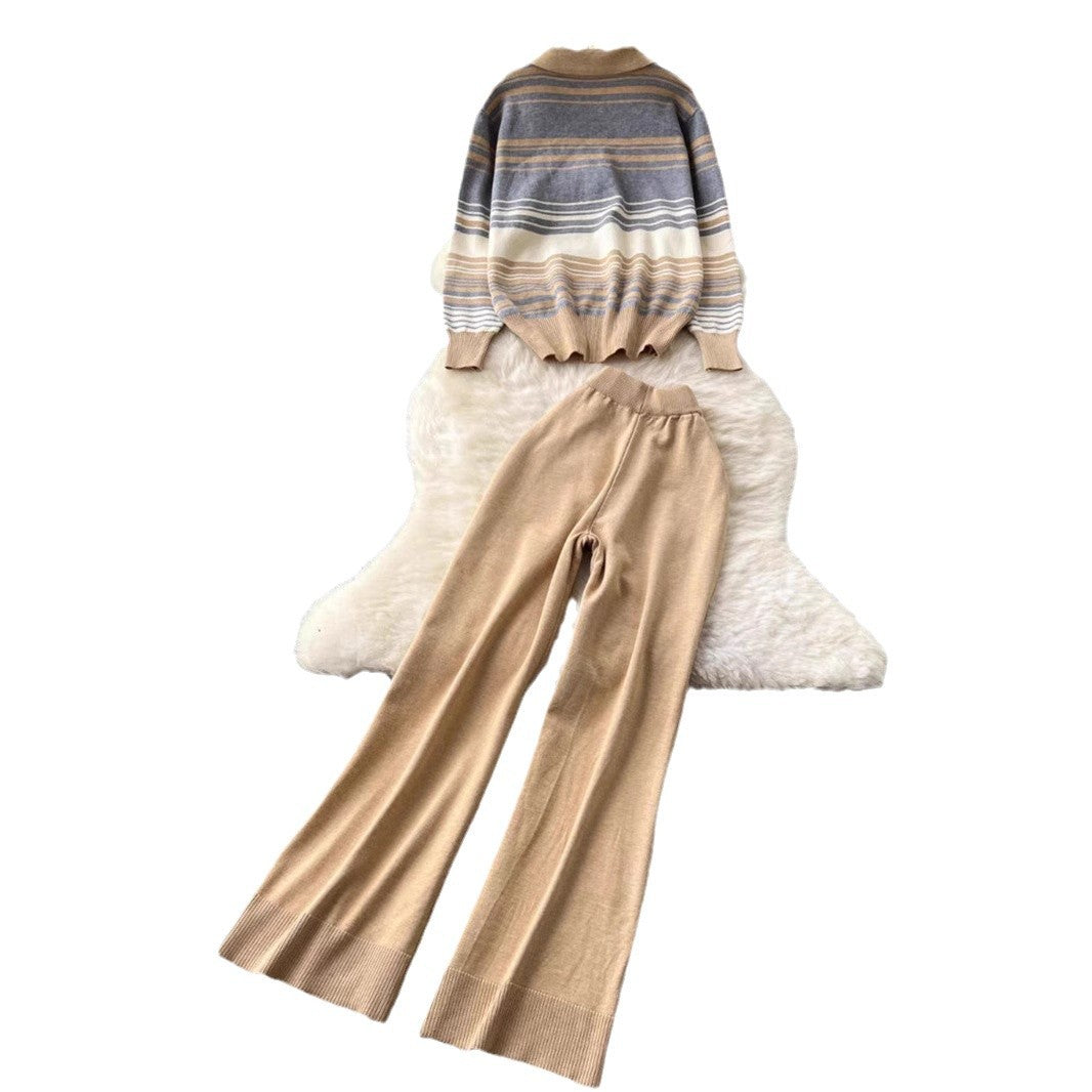 Damen modisches Freizeit-Loungewear-Set mit Reißverschluss und breitem Bein EB