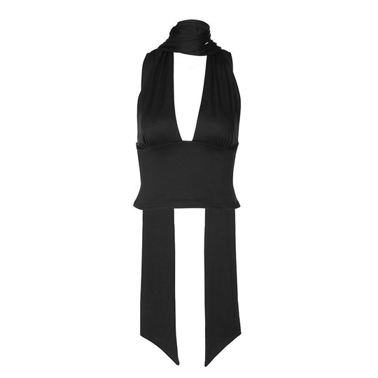 Damen asymmetrisches Top mit variablem Krawattendetail EB