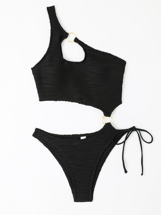 Damen Einteiler Badeanzug mit asymmetrischem Cut-Out und goldenen Akzenten EB