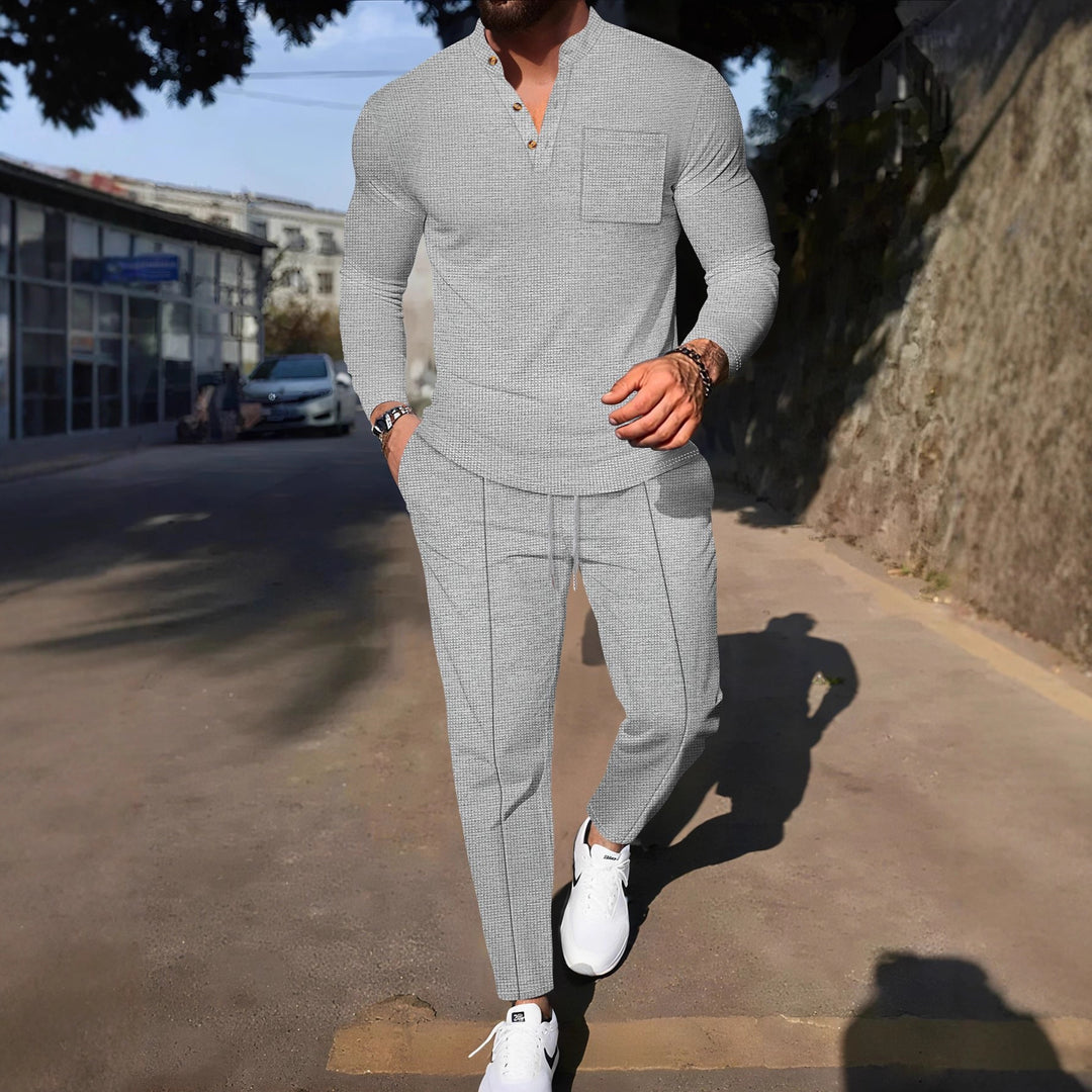 Herren lässiges Langarm-Set mit Knopfdetails und praktischen Taschen EB