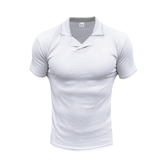Herren nan schmal geschnittenes Kurzarm-Polo mit offenem Hemdkragen und elastischem Baumwollstretch EB