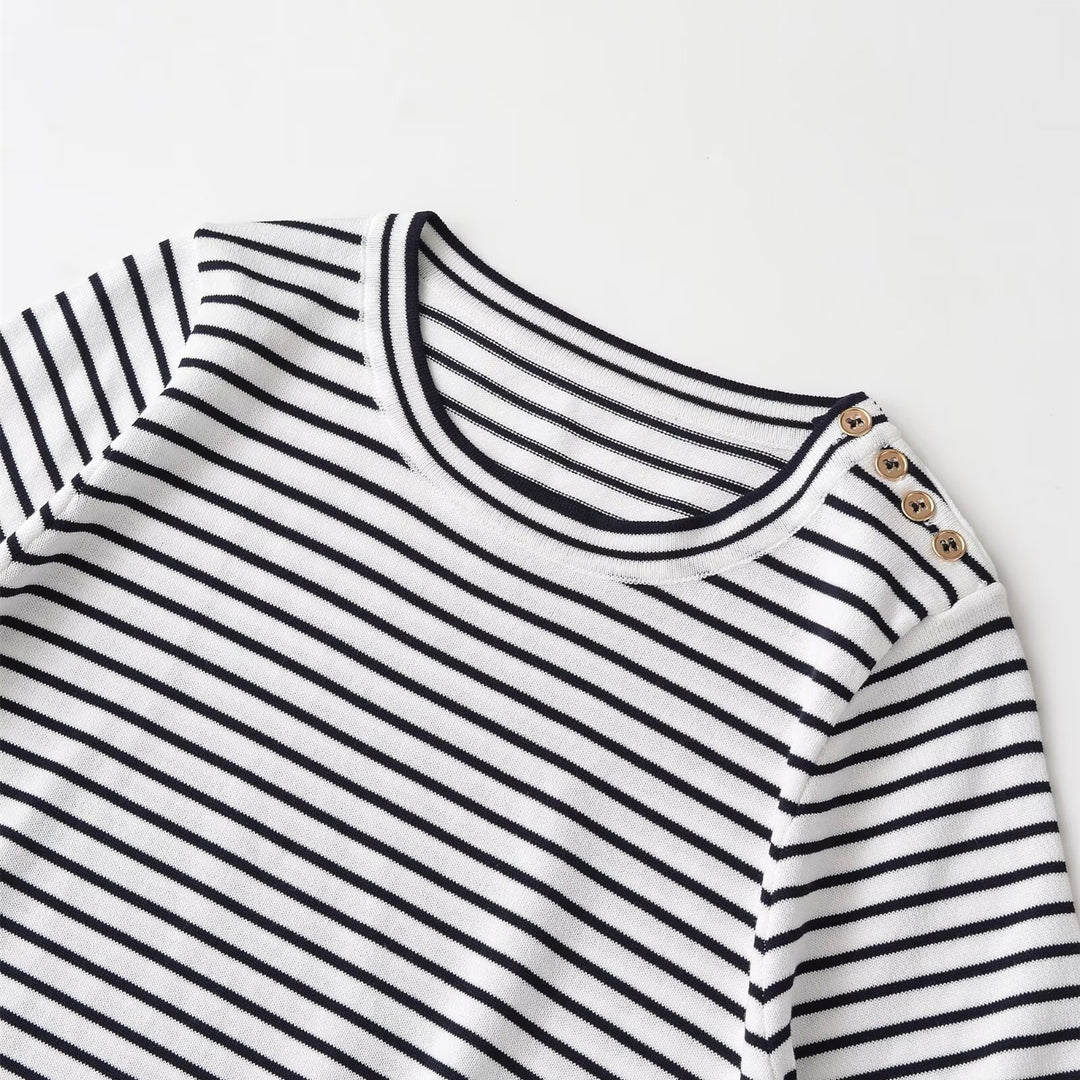 Damen gestreiftes T-Shirt mit kurzen Ärmeln EB