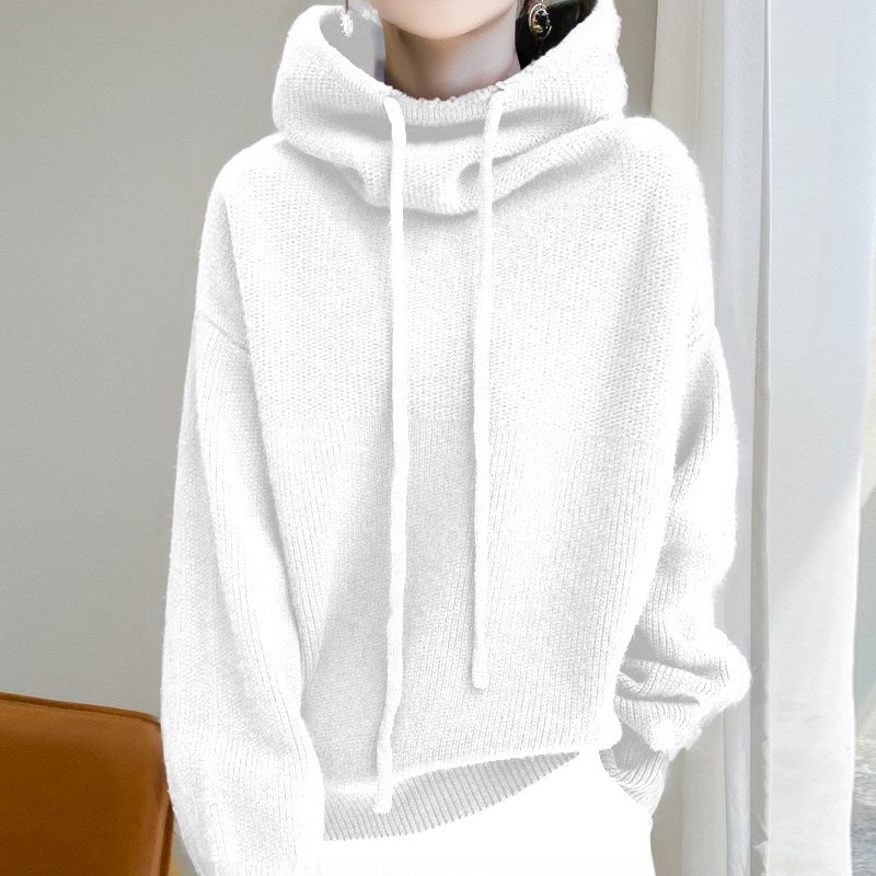 Damen Kuscheliger Rollkragen‑Hoodie aus Feinstrick mit Kordelzug und gerippten Bündchen EB