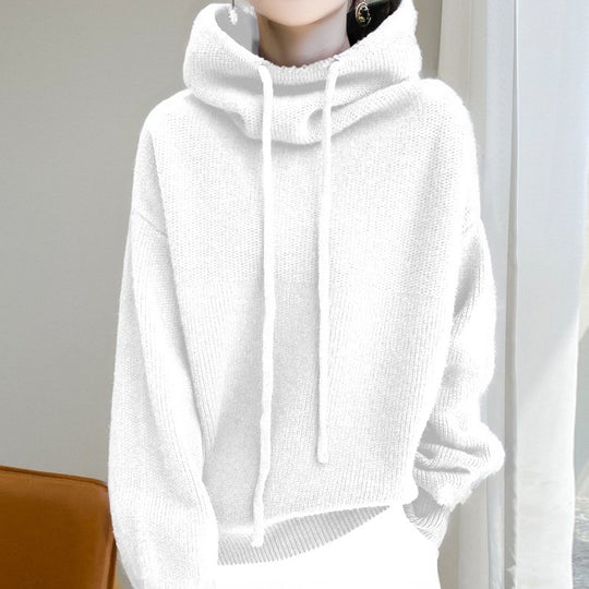 Damen Kuscheliger Rollkragen‑Hoodie aus Feinstrick mit Kordelzug und gerippten Bündchen EB
