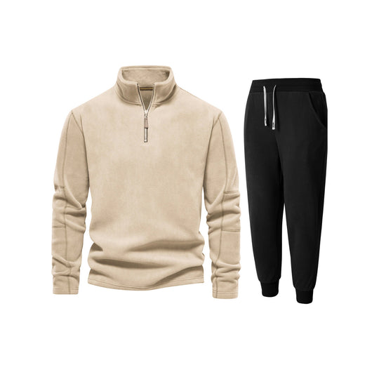 Herren Fleece-Oberteil mit kurzer Reißverschluss und bequemen Jogginghosen EB