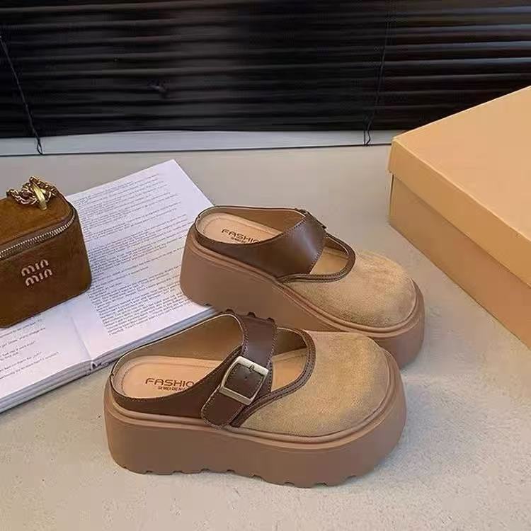 Damen Plateau Clogs mit modischem Schnallen-Design und wärmendem Innenfutter EB