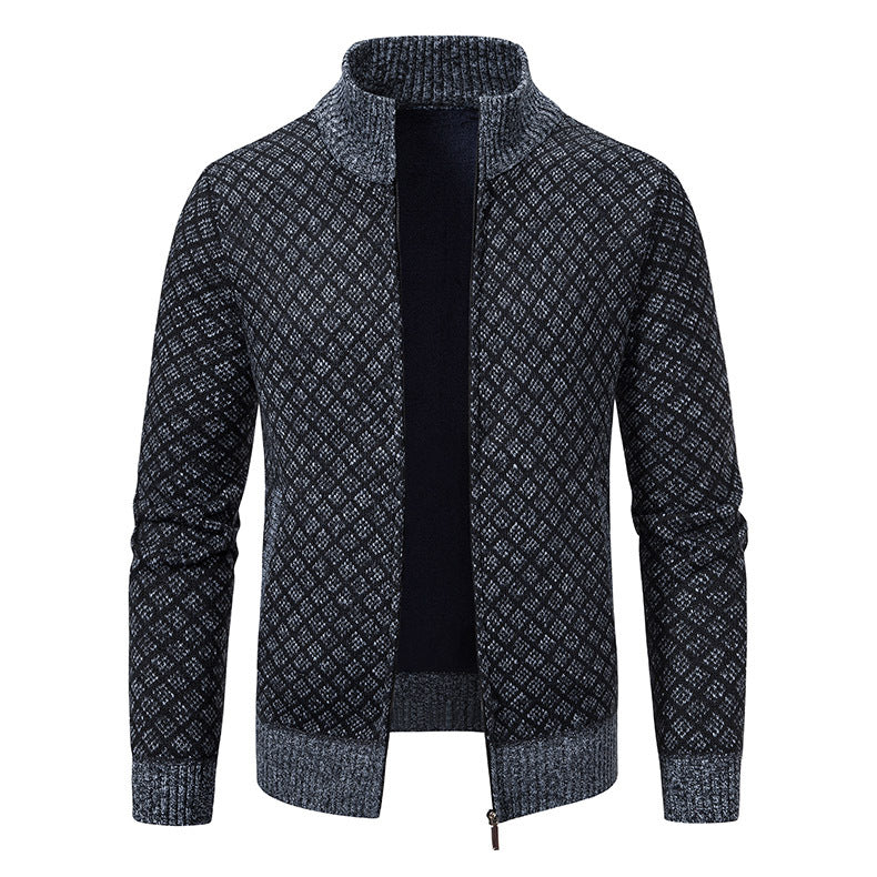 Herren Strickjacke mit modernem Zipper und hochwertigem Muster EB