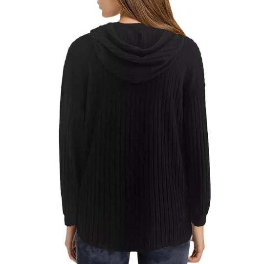 Damen lässiger Pullover mit strukturiertem Rippdesign und bequemem Kapuzenkragen EB