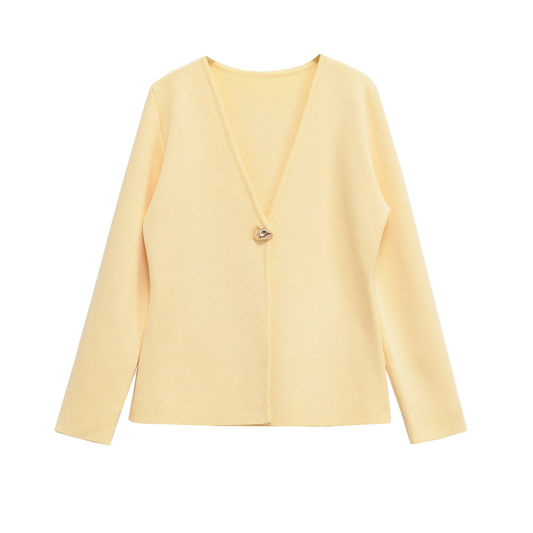 Damen lässiger V-Ausschnitt Cardigan mit dekorativem Knopf EB
