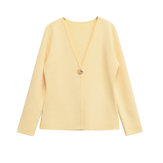 Damen lässiger V-Ausschnitt Cardigan mit dekorativem Knopf EB