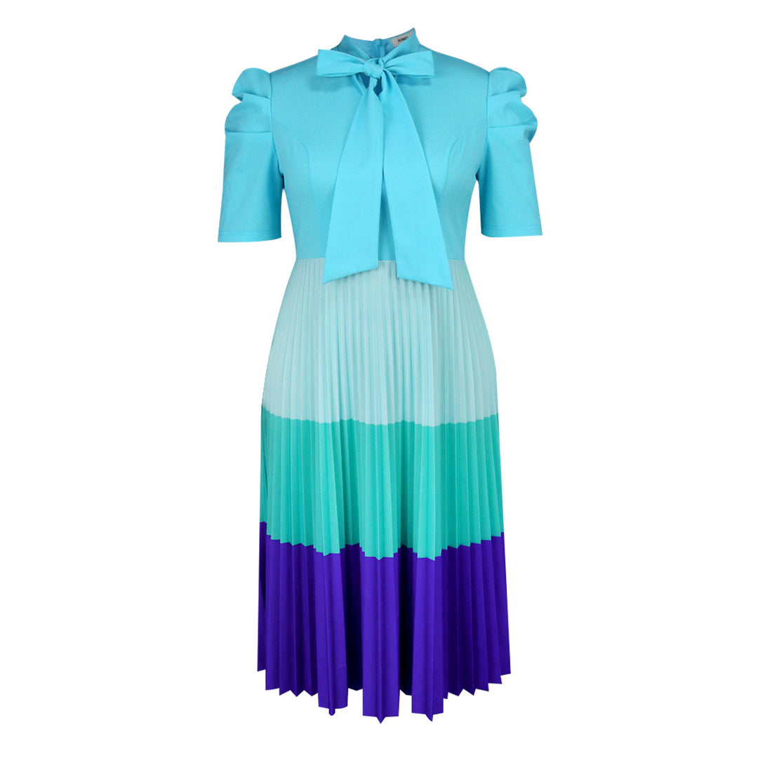 Damen Elegantes Plisseekleid mit Schleifenkragen EB