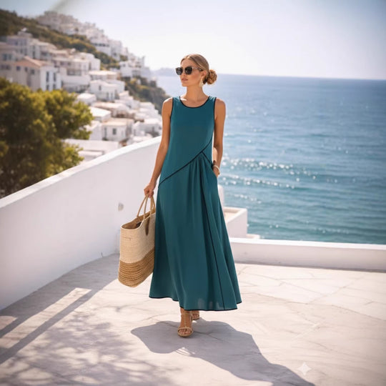 Damen Maxikleid mit fließendem Schnitt und asymmetrischem Design EB