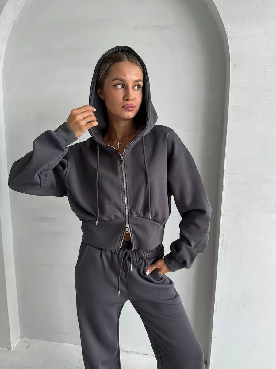 Damen Cropped Hoodie mit Reißverschluss EB
