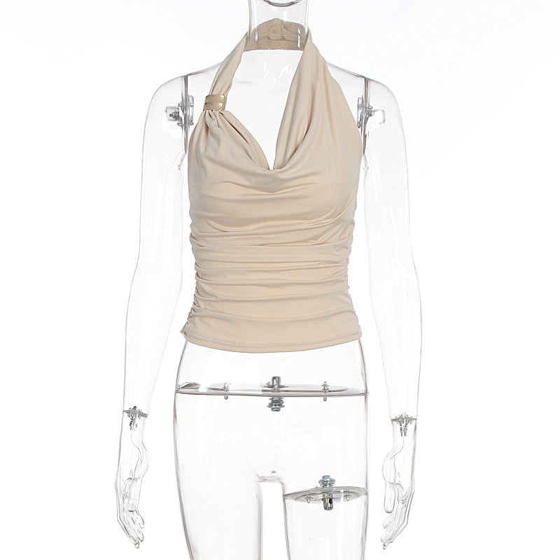 Damen Hals-Collier Top mit elegantem Wickeldesign und schmeichelnder Silhouette EB
