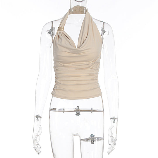 Damen Hals-Collier Top mit elegantem Wickeldesign und schmeichelnder Silhouette EB