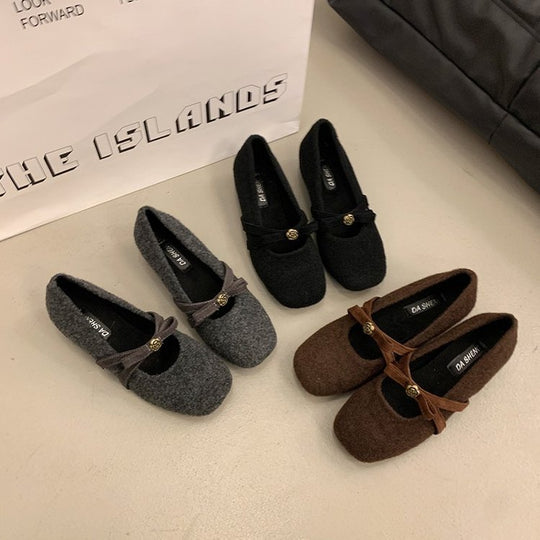 Damen elegante Filz-Ballerinas mit modischem Schleifenakzent EB