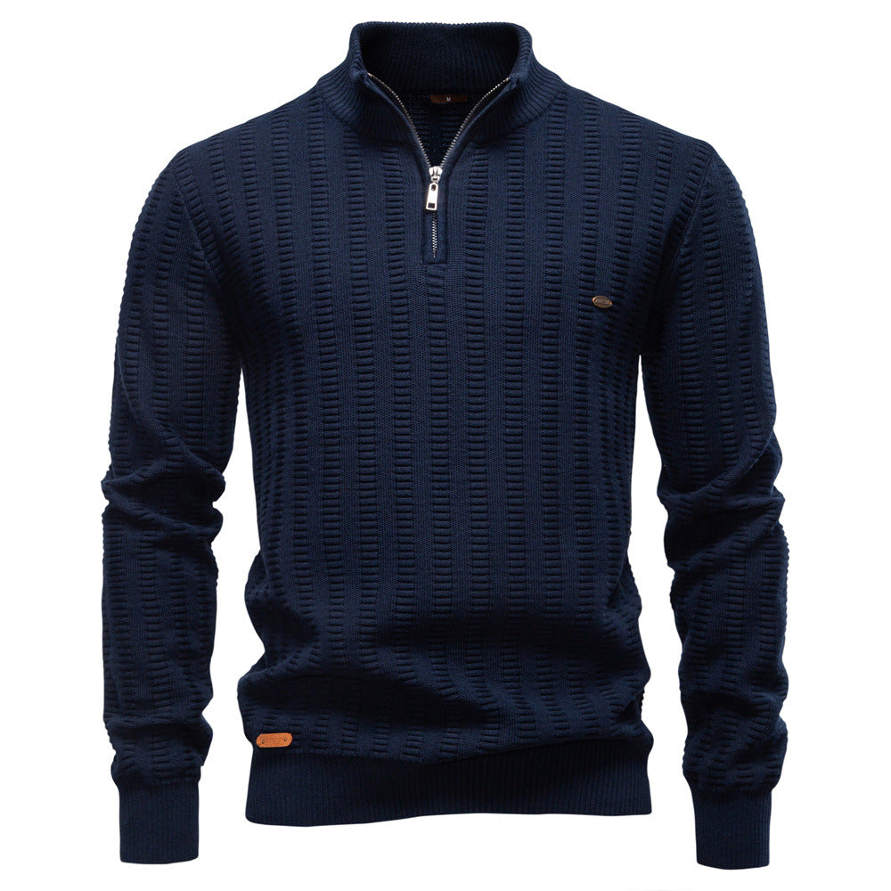 Herren Pullover mit strukturiertem Design und halbem Reißverschluss EB