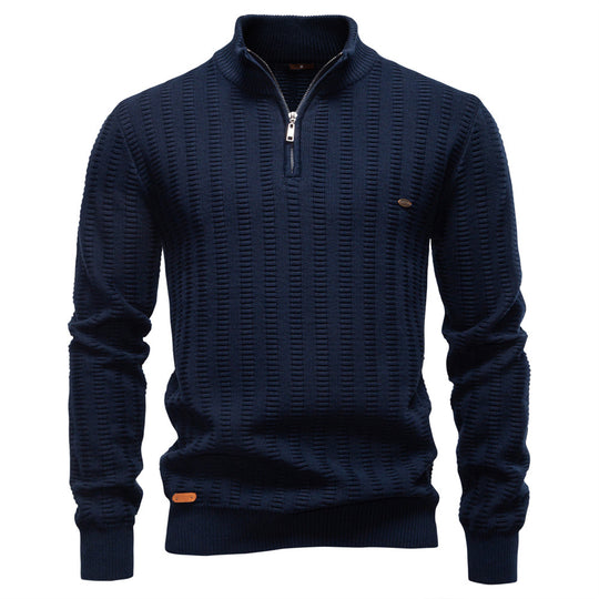 Herren Pullover mit strukturiertem Design und halbem Reißverschluss EB