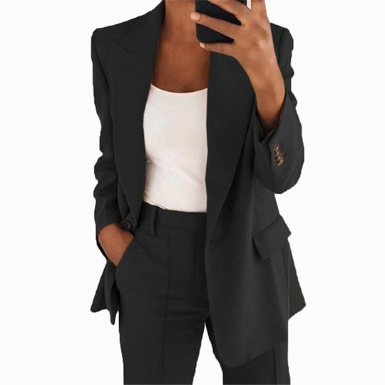 Damen nan taillierter Blazer-Hosen Businessanzug aus Stretchstoff EB
