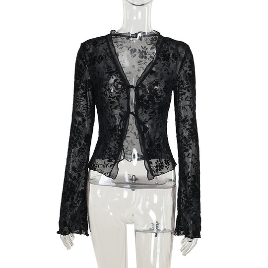 Damen Transparentes Spitzenoberteil mit floralem Design EB