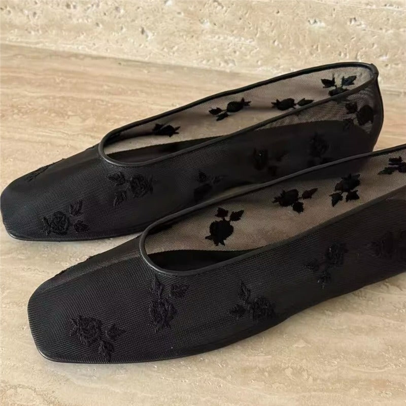 Damen Ballerinas mit floralem Design aus feinem Netzmaterial EB