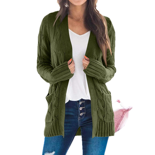 Damen Grobstrickjacke mit modernen Zopfmustern und praktischen Taschen EB