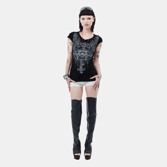 Damen V-Ausschnitt T-Shirt mit extravaganten Grafiken EB