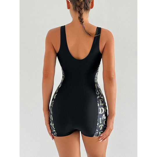 Damen Sportlicher Einteiler Badeanzug mit modischem Grafikdesign EB