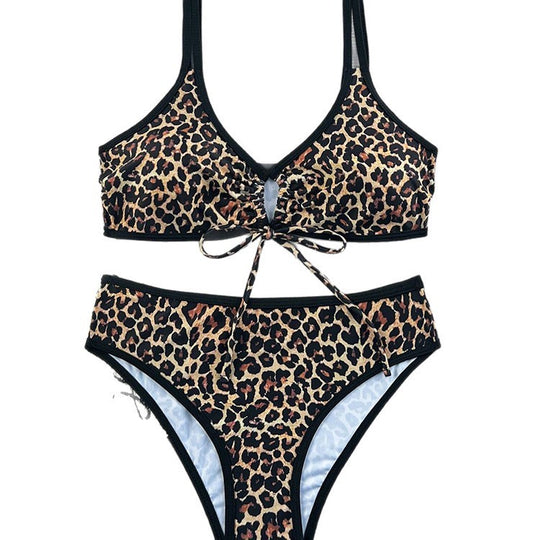 Damen Triangel-Bikini mit verspieltem Leopardenmuster und verstellbaren Trägern EB