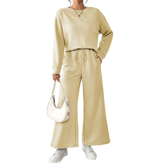 Damen Lässiges Lounge-Set mit strukturiertem Oberteil und weitem Hosen EB