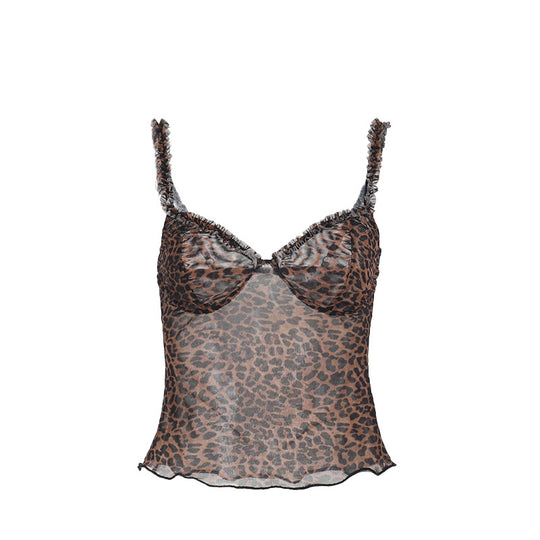Damen Transparentes Spagetti-Top mit Rüschendetails EB