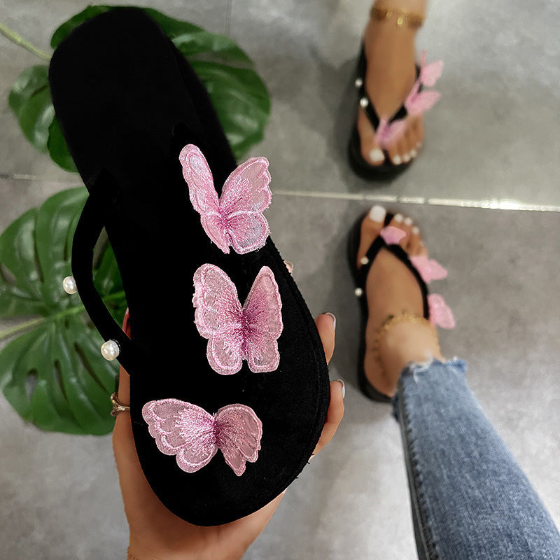 Damen Zehentrenner-Sandalen mit dekorativen Schmetterlingsapplikationen und rutschfester Sohle EB