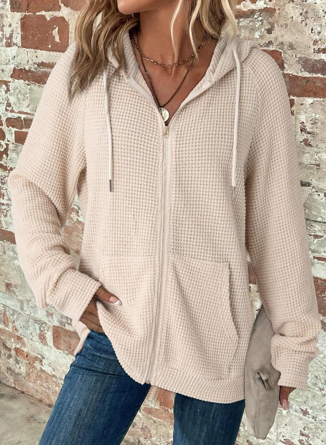 Damen Kapuzenjacke mit strukturierter Waffeloptik und praktischen Taschen EB