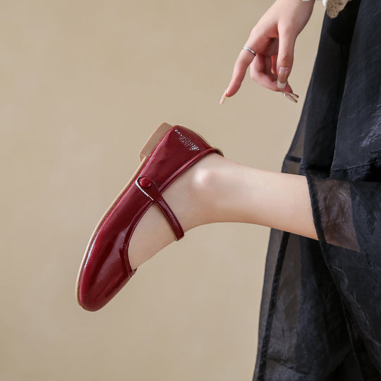 Damen Ballerina-Schuhe mit elegantem Riemen und schimmerndem Obermaterial EB