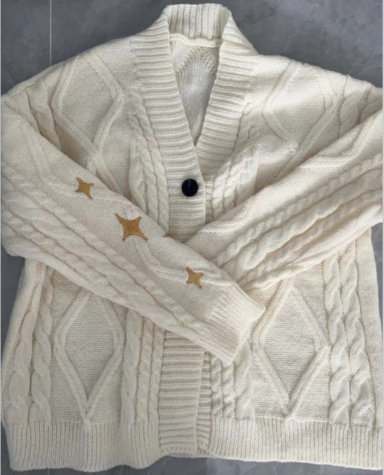 Damen Grob gestrickte Cardigan mit dekorativen Sternen EB
