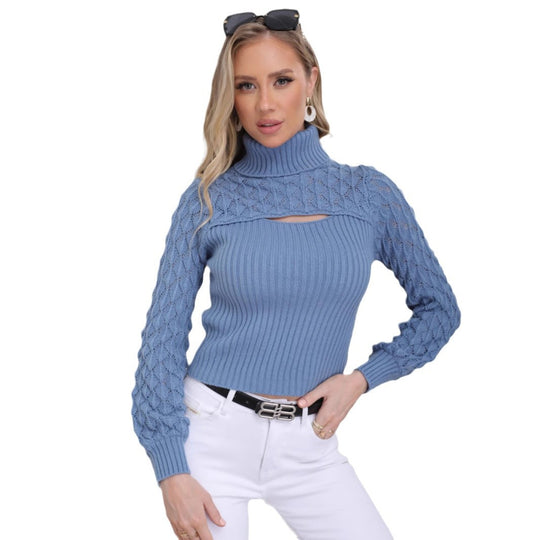 Damen Strickpullover mit modischen Ausschnitten und strukturierten Ärmeln EB