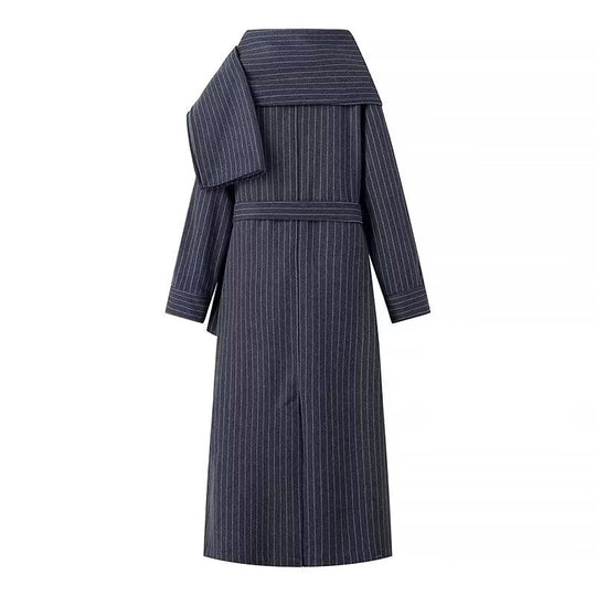 Damen eleganter Wickelmantel mit breitem Kragen und Bindegürtel EB