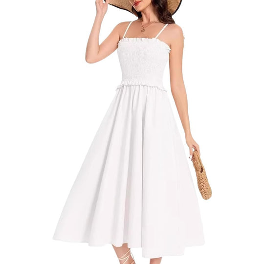 Damen Midi-Kleid mit elastischem Oberteil und weiten Rock EB