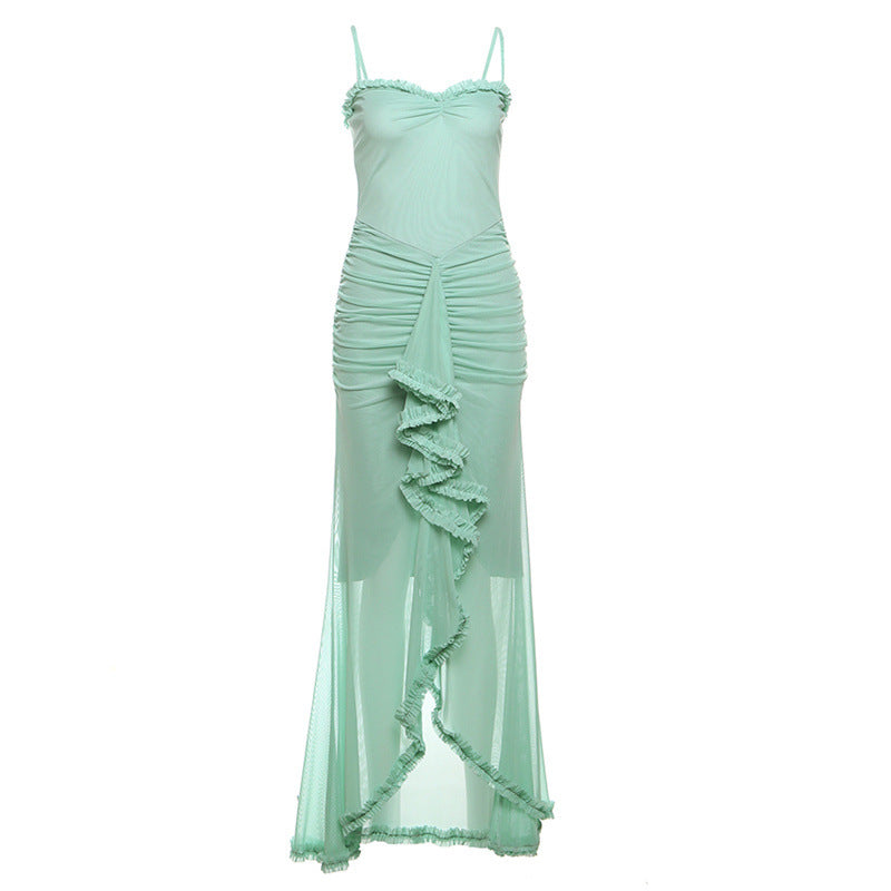 Damen Elegantes Maxikleid mit voluminösen Rüschen und figurformendem Schnitt EB