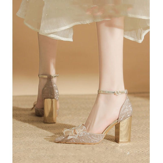 Damen elegante High Heels mit funkelndem Schleifendesign EB