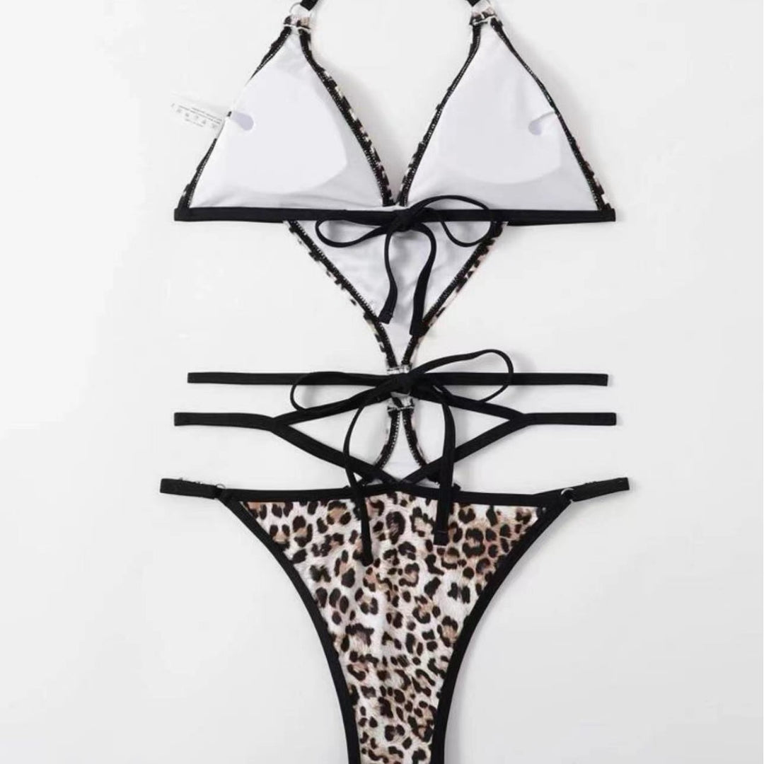 Damen Triangel-Bikini mit aufregendem Animal-Print und raffinierter Schnürung EB