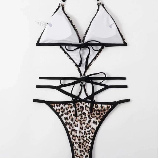 Damen Triangel-Bikini mit aufregendem Animal-Print und raffinierter Schnürung EB