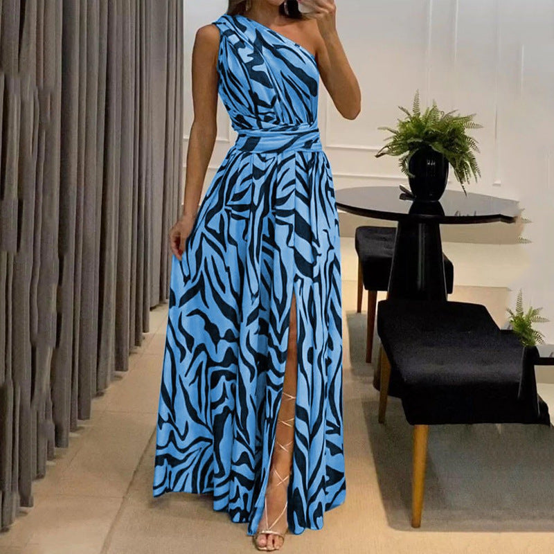 Damen Elegantes Maxikleid mit asymmetrischem Ausschnitt und Schlitz EB